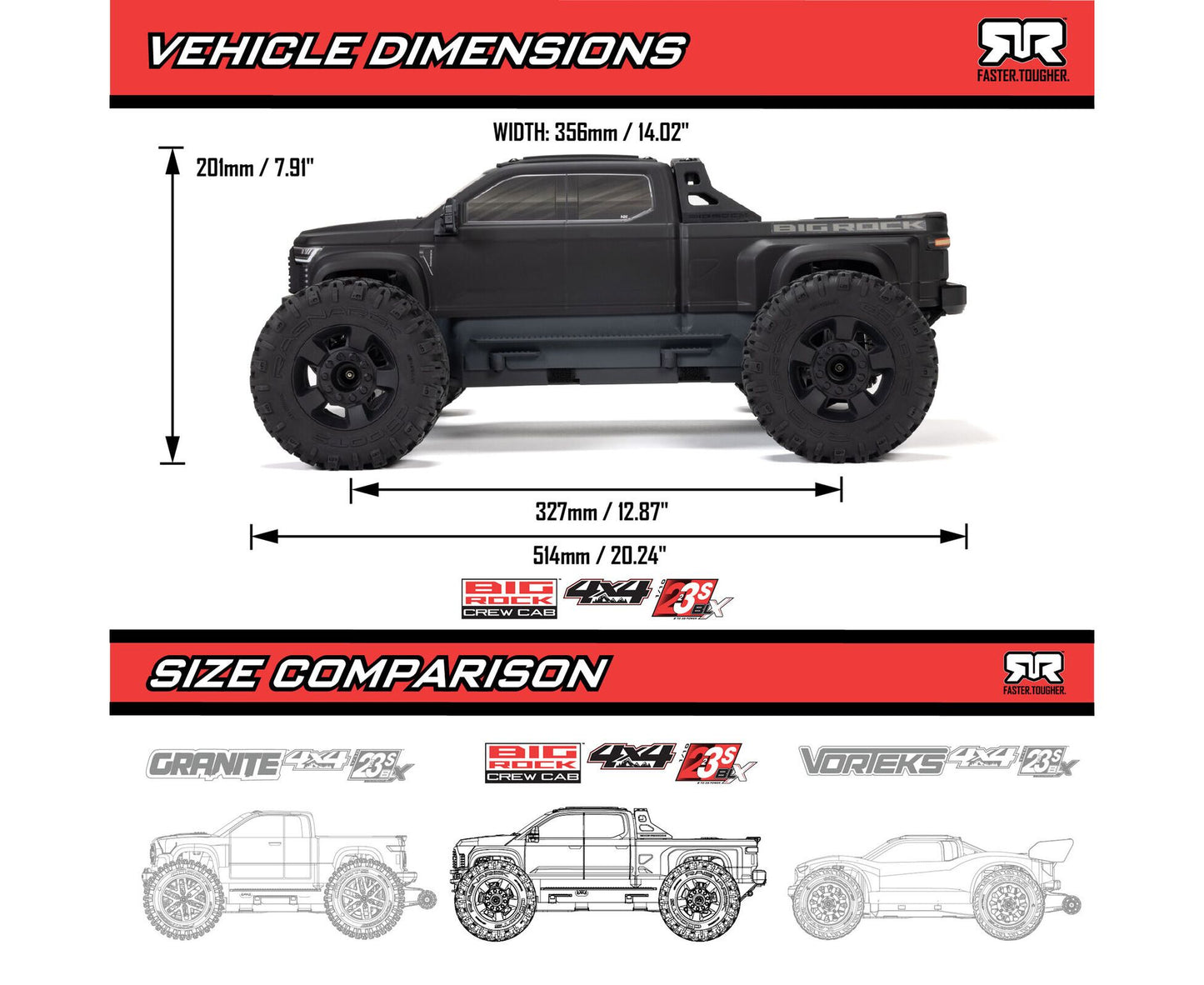 Arrma Big Rock 3S BLX 4WD 1/10 RTR BLACK - RCXX - RC Racing Shop | RC Models | Tuning & Spare Parts for Professionals