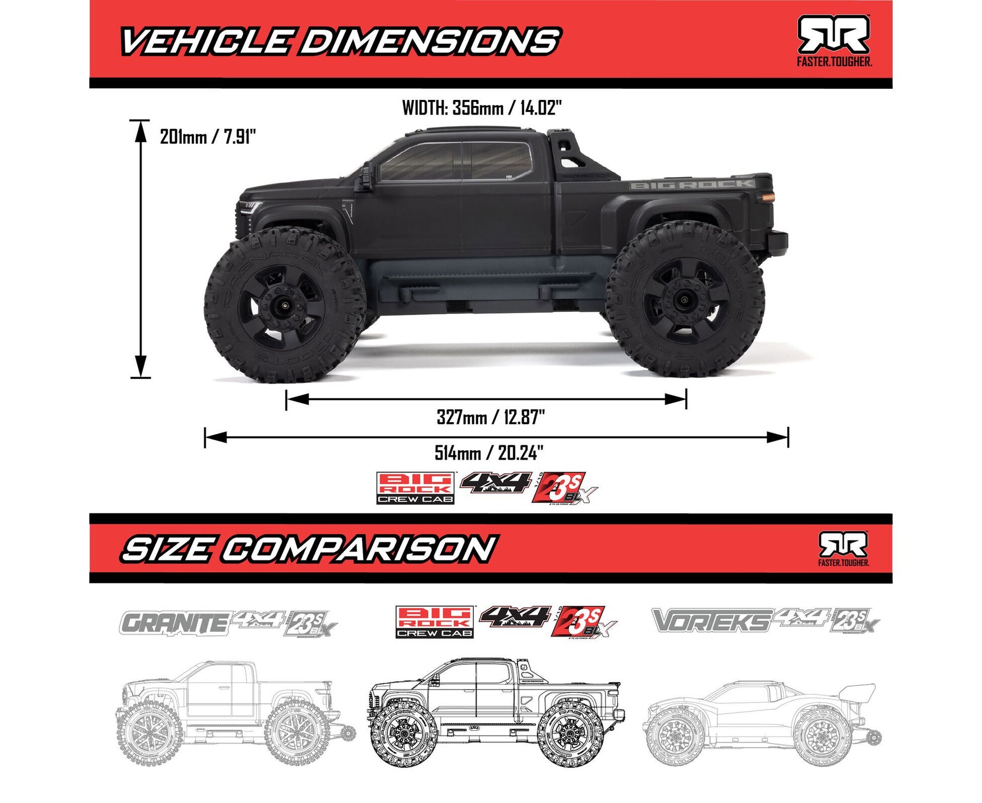 Arrma Big Rock 3S BLX 4WD 1/10 RTR BLACK - RCXX - RC Racing Shop | RC Models | Tuning & Spare Parts for Professionals
