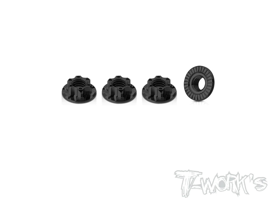 T-Works TA-155BK 7075-T6 Light Weight Serrated M5 Wheel Nut (4) - Black - RCXX - rc racing for professionals