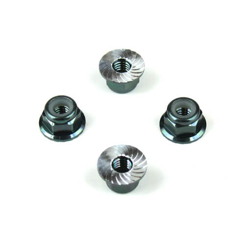 Tekno M4 Locknuts (aluminum, flanged, serrated, black, 4pcs) - TKR1213