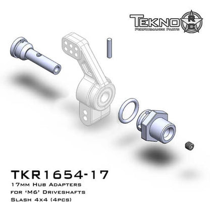 Tekno 17mm Hub Adapters for M6 Driveshafts (for Slash 4x4, 2WD, 2pcs) - TKR1654-17