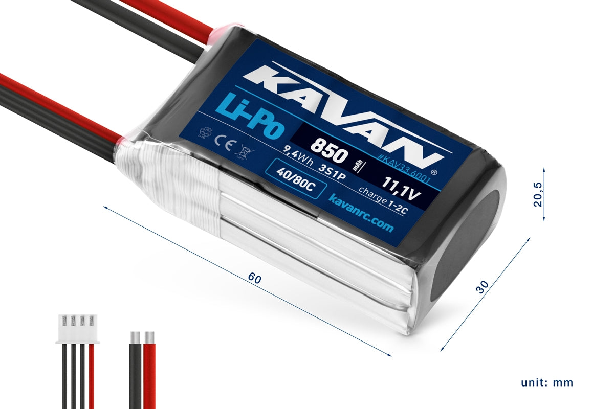 KAVAN Li-Po battery 850mAh 11.1V 40/80C – KAV33.6001